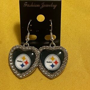 Steelers Heart-Shaped Rhinestone Earrings